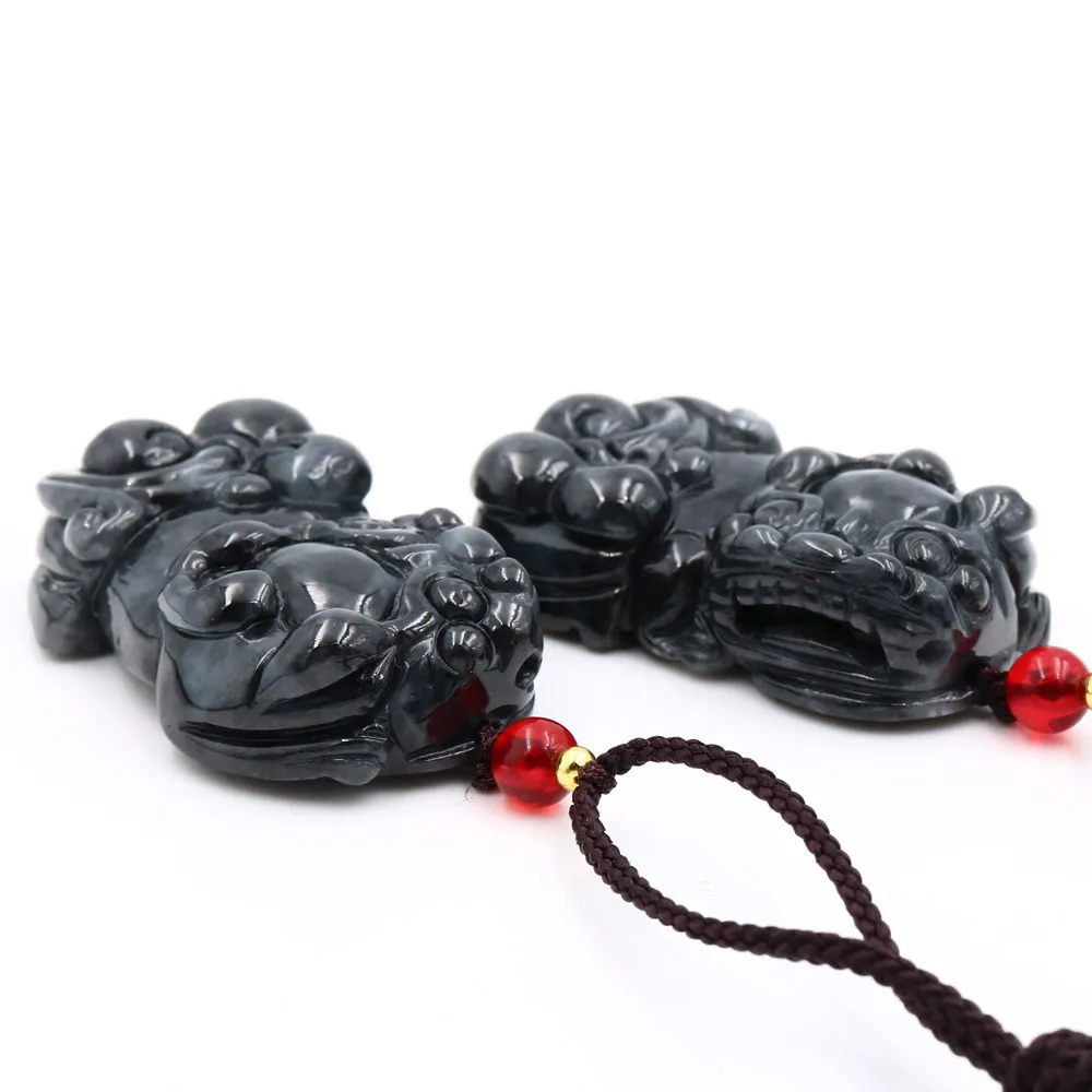 【JA-ME】天然A貨翡翠 烏雞種霸王貔貅玉墜一對