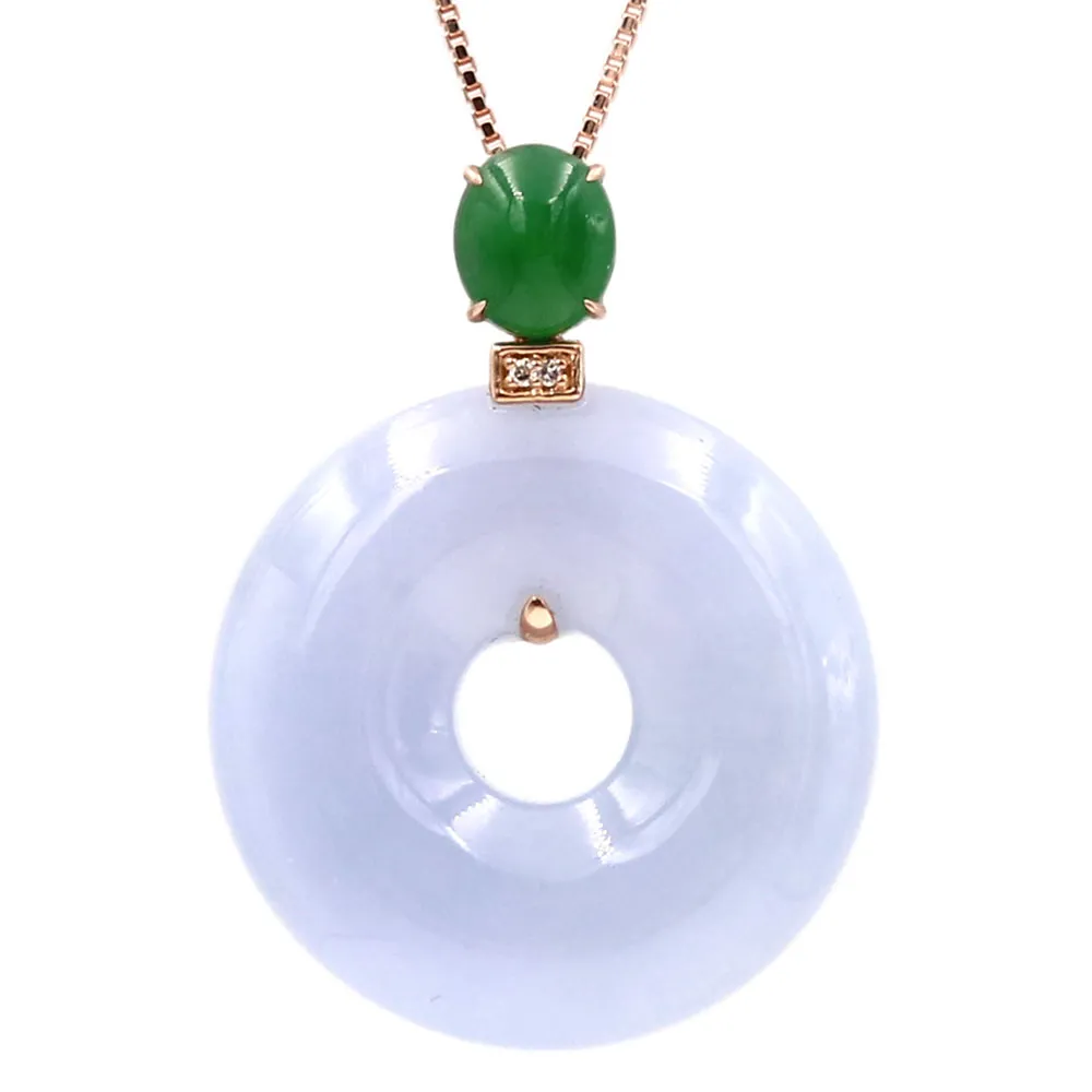 【JA-ME】天然A貨翡翠 冰種紫羅蘭平安扣18K金玉墜