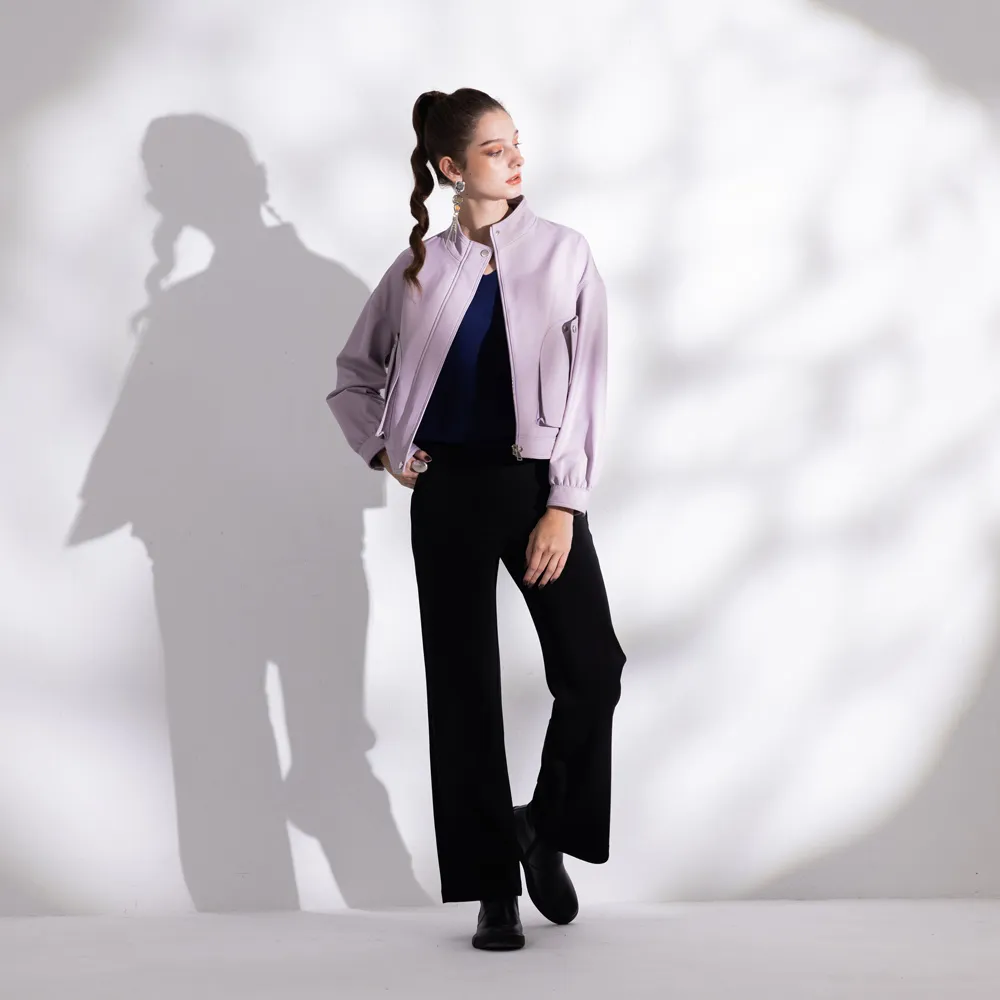 【MON’S】口袋造型立領皮外套(直)