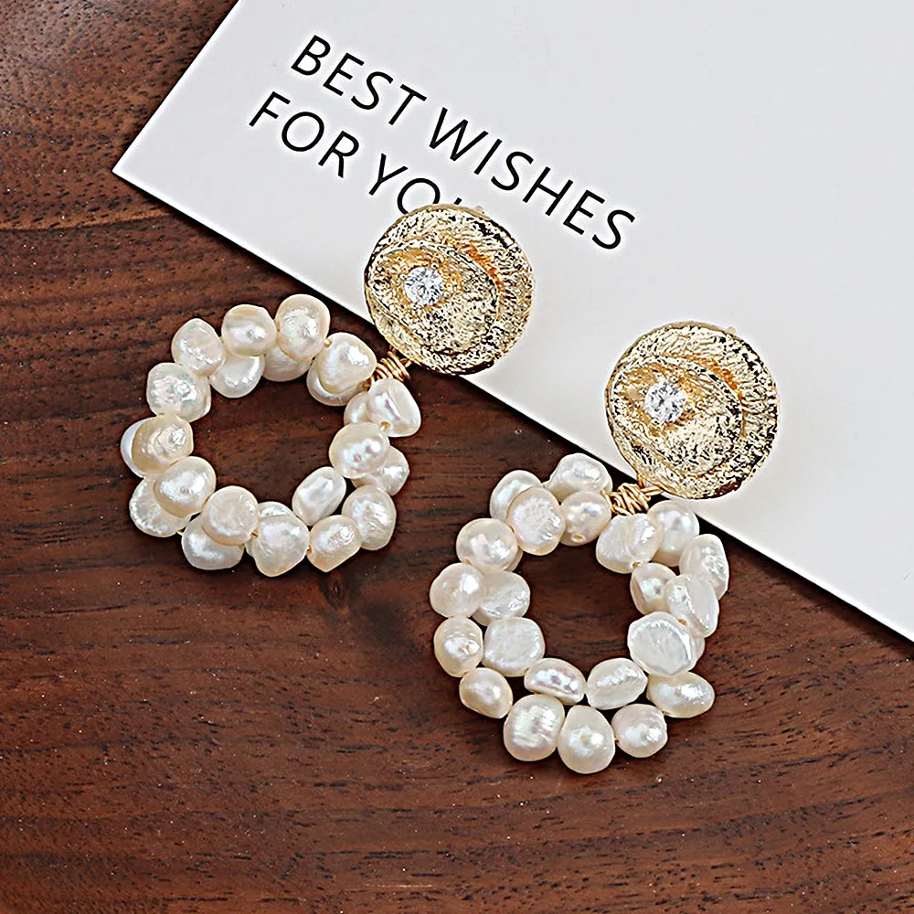 【赫本珠寶】($999)設計款-小雙圈不規則異形巴洛克珍珠耳環