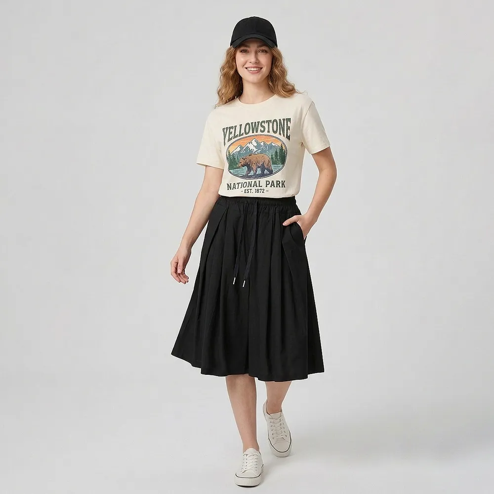 【MON’S】水洗精梳棉褲裙(直)