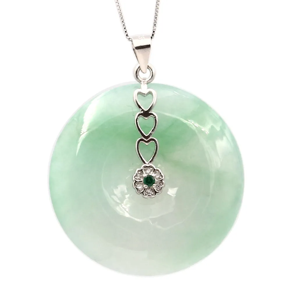 【JA-ME】天然A貨翡翠 冰種飄綠平安扣925純銀項鍊
