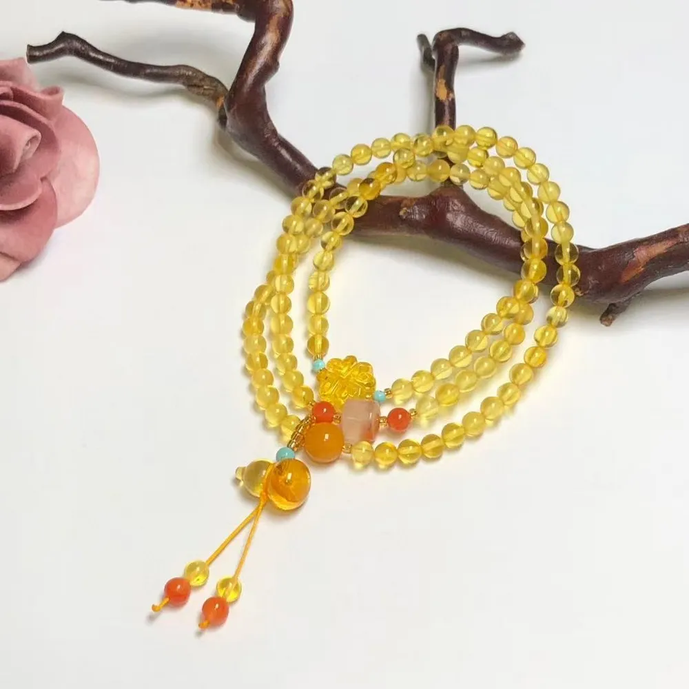 【勝弘珠寶】波羅的海金珀3圈配葫蘆手串-4MM