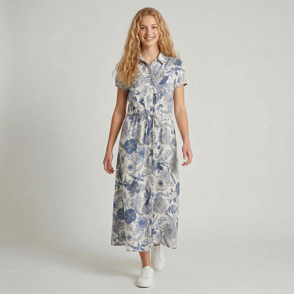 【MON’S】藍調花影收腰襯衫洋裝(直)