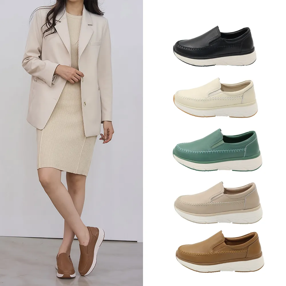 【OLLIE】韓國空運。立體縫線皮革4.5CM厚底樂福懶人鞋/版型偏小(72-1046/現貨)