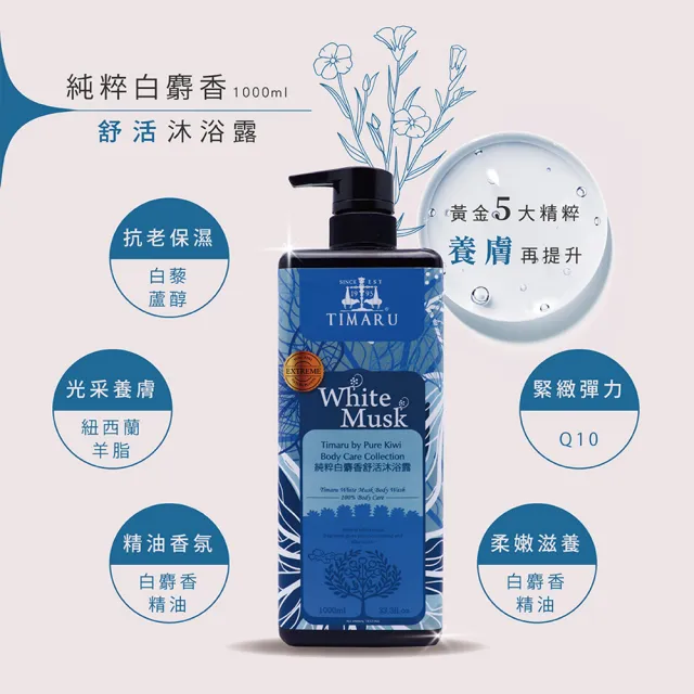 【Timaru 堤瑪露】純淨養護精油香氛沐浴組1000mlx3(養膚升級版-玫瑰/檀香/白麝香-任選)