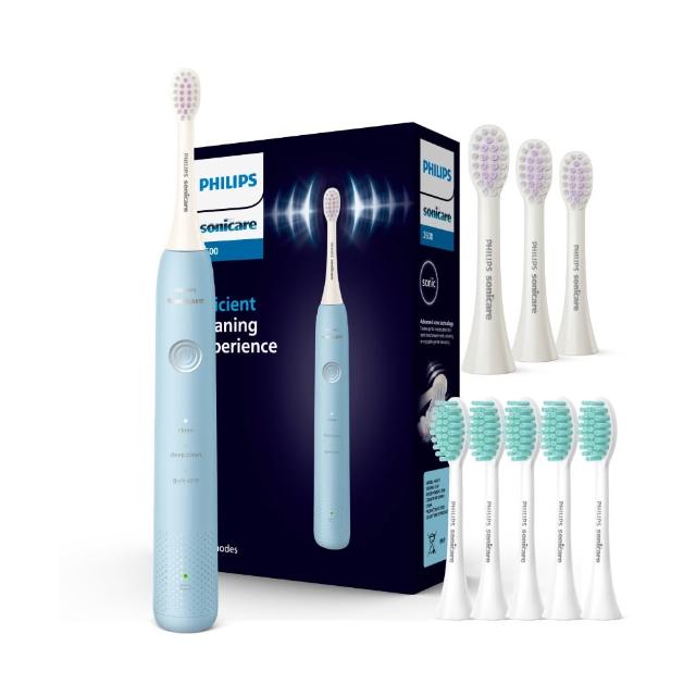 【Philips 飛利浦-momo獨家】Sonicare輕柔舒敏音波震動牙刷-小彩刷藍HX2411/04送刷頭8入(momo獨家)