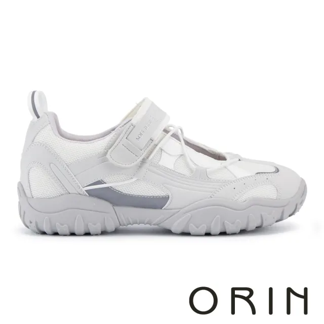 【ORIN】牛貼皮拼接網布瑪莉珍休閒鞋 白色