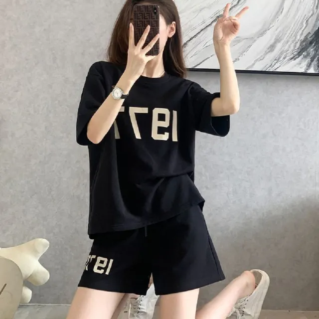 【ASister 小姊姊】AS2447#女裝｜中大尺碼休閒套裝☆*1977*T恤+短褲(2色 M-4XL)