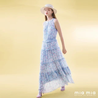 【mia mia】碎花削肩蛋糕長洋裝