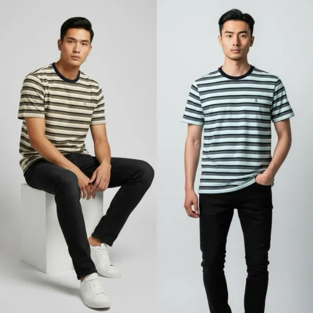 【Munsingwear】最後出清 條紋企鵝 撞色領口 貼布刺繡 penguin 短T  Munsingwear 短袖 T恤 平輸品(1383HV3)