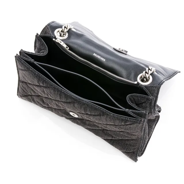 【Balenciaga 巴黎世家】Crush中型鏈條包(灰黑丹寧/仿舊銀鏈)