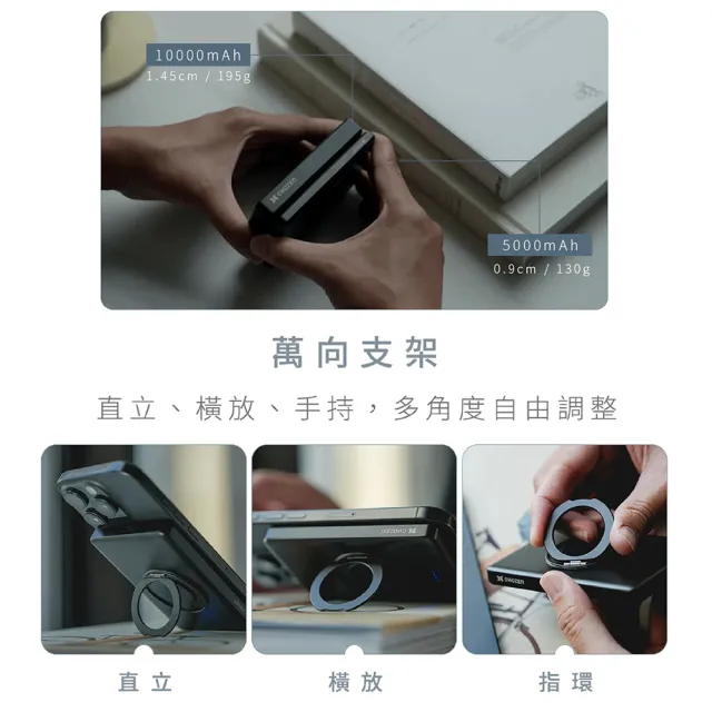 【CHOZEN】超薄磁吸固態行動電源10000mAh｜15W固態快充｜安全防爆｜旋轉支架｜航空可攜｜三色任選 E-PW22