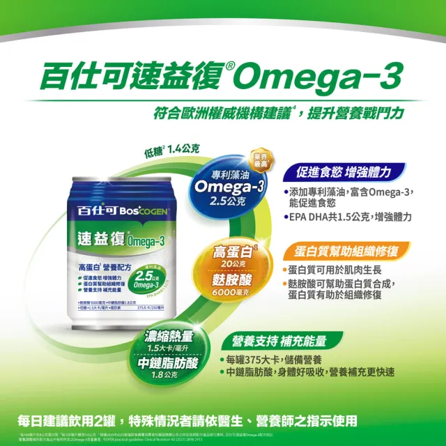 【Boscogen 百仕可】速益復Omega-3配方營養素250ml*24入(專利藻油 / 1.5倍濃縮熱量)