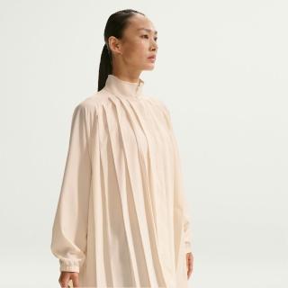 【NIKE 耐吉】洋裝 連身裙 女 AS W NSW LS PLEATED MINI DRESS 寬鬆 休閒 米色 (IF0559103)