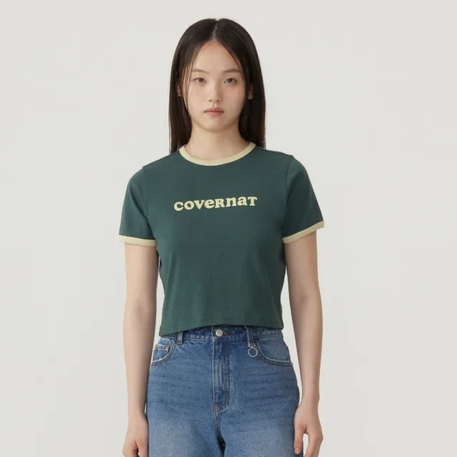 【COVERNAT】官方旗艦館 女款短版Logo滾邊短袖T恤(WMS短袖上衣 綠/象牙白/海軍藍色)