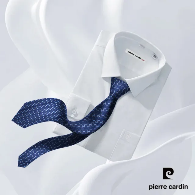 【pierre cardin 皮爾卡登】商務正裝男士百搭時尚品質高端手打緹花領帶-深藍花紋(SDD10326A-38)