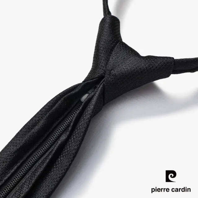 【pierre cardin 皮爾卡登】拉鍊式懶人免打結高檔正裝商務男士領帶-黑色素面(SDD00226A-99)