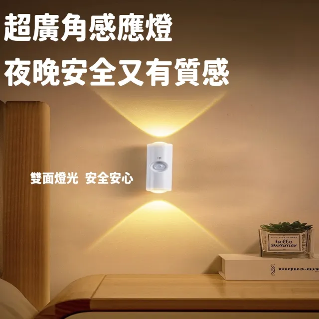 JG國際 雙面發光 人體感應燈 三色變光 磁吸免安裝 USB充電 LED小夜燈 壁燈 走廊燈 衣櫃燈 氛圍燈