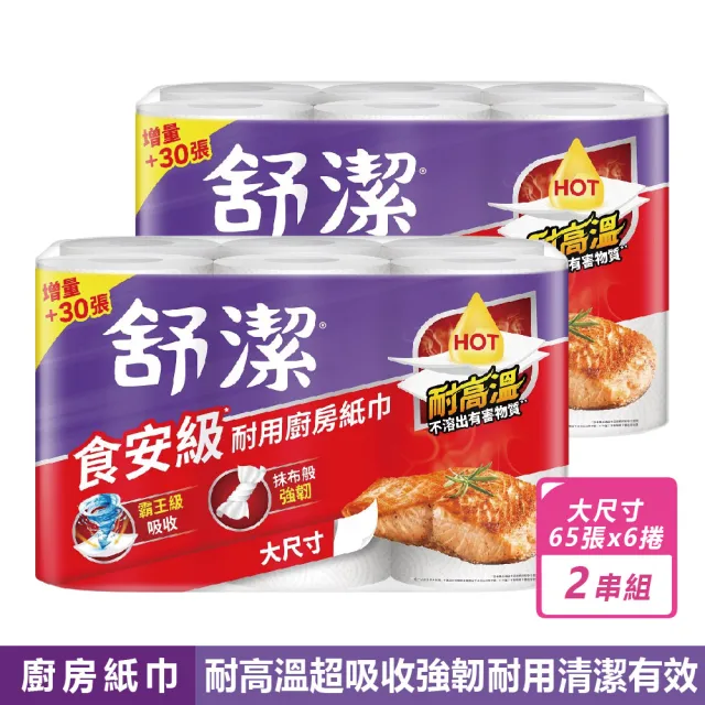 【Kleenex 舒潔】2串組-食安級耐用廚紙(紅色)-大尺寸(65組x6卷/串)