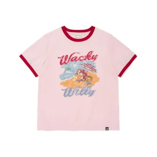 【Wacky WiLLY】官方旗艦館 女款夏季圖案滾邊短袖上衣(WMS短袖上衣 粉紅色)