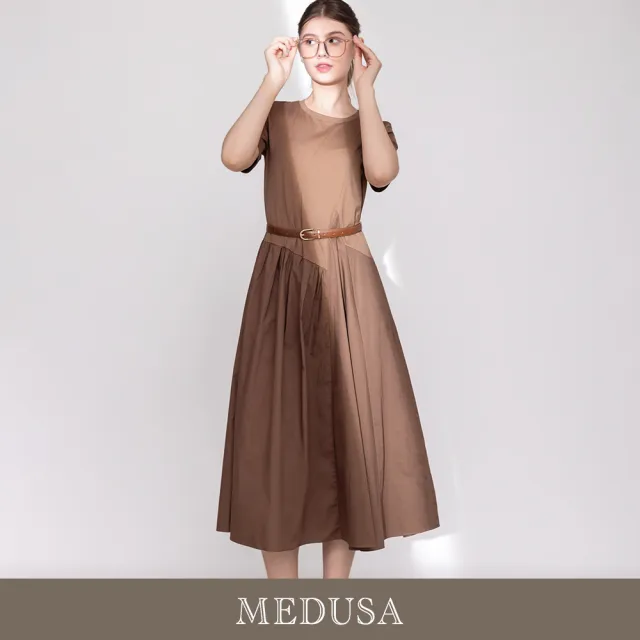 【MEDUSA 曼度莎】現貨-簡約剪裁拼接連身長洋裝 - 2色（M-XL）｜長洋裝 約會穿搭 休閒洋裝