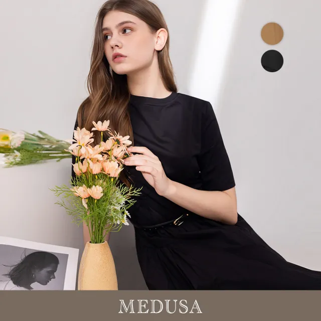 【MEDUSA 曼度莎】現貨-簡約剪裁拼接連身長洋裝 - 2色（M-XL）｜長洋裝 約會穿搭 休閒洋裝