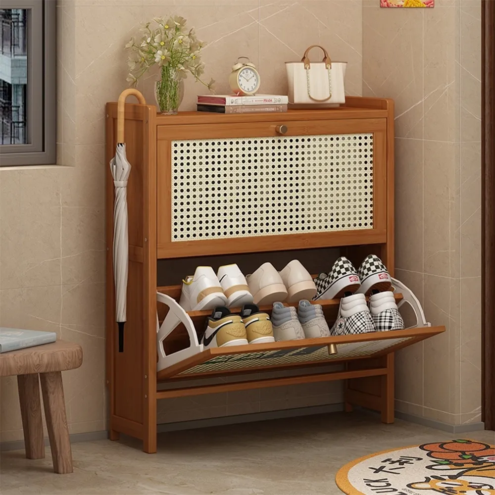 【歐德沐】竹製翻斗鞋櫃 三門70公分 雙層收納(鞋架 玄關櫃 鞋靴收納 鞋盒 預購15天)