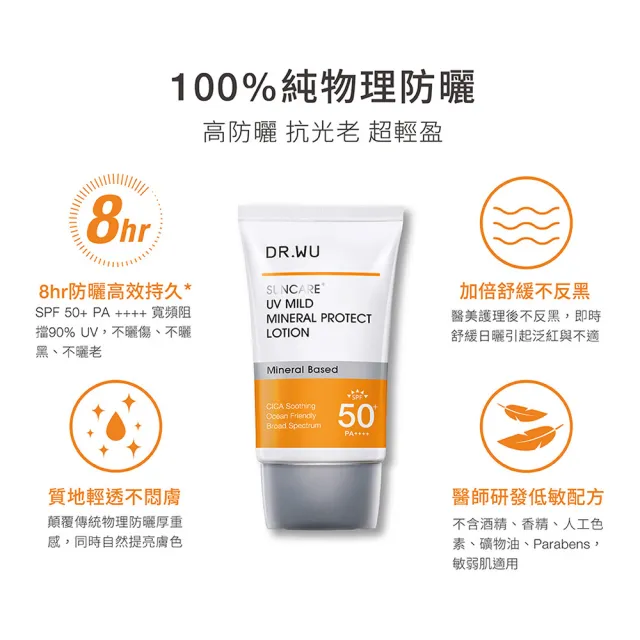 【DR.WU 達爾膚】低敏物理舒緩防曬乳35ML(敏肌安心防曬 2入組)