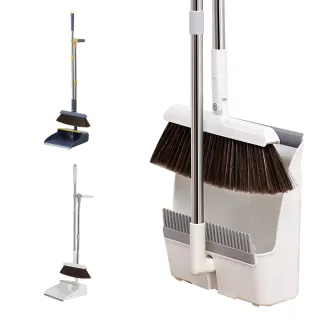 【樂居家】升級版 磁吸式可摺疊站立 防風掃把畚箕組(懶人掃把祖 齒梳式 隙縫清潔 掃毛髮 家用掃把組 除塵)