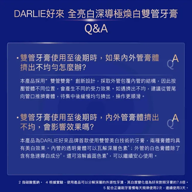 【DARLIE 好來】全亮白深導極煥白雙管牙膏100g(新上市/1天逆轉白/美白)