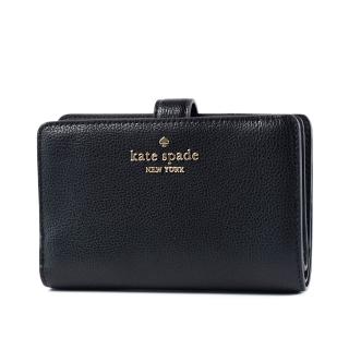 【KATE SPADE】鵝卵石紋釦式雙折中夾-黑色