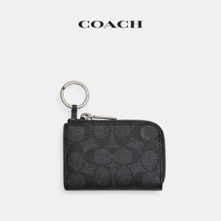 【COACH】蔻馳官方直營 經典 SIGNATURE拉鍊鑰匙包-QB/炭黑色/黑色(CW357)