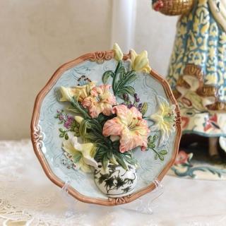 迦恩-百合花陶瓷掛盤裝飾盤 電視櫃玄關擺飾 新房裝飾品 家居飾品