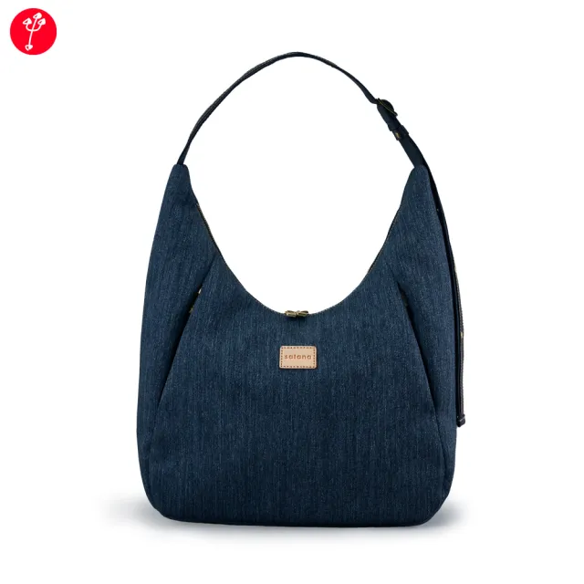 【satana】Denim 丹寧牛仔 彎月單肩包 手提 輕量防潑水 14吋筆電 台灣製SDNN0260 - 深丹寧藍