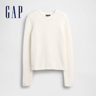 【GAP】女裝 圓領長袖針織衫-象牙白(850110)