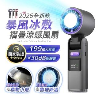 【FJ】手持摺疊暴風冰敷涼感風扇FN12(LED照明燈 製冷 冰敷 可掛 戶外 演唱會 好攜帶 180°摺疊)