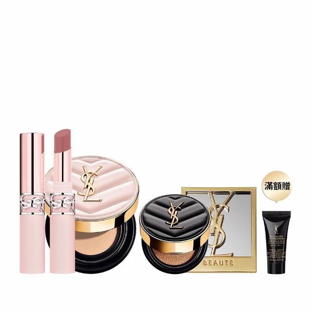 【YSL】官方直營 超模光感煙霧彩妝組(超模光感精華水氣墊+情挑裸吻煙霧唇膏)