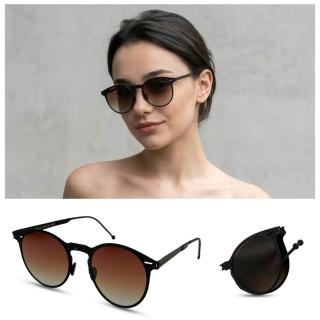 【ROAV】輕量薄鋼 黑框漸層茶偏光鏡片折疊抗UV太陽眼鏡(RIVIERA 8103-13/44)