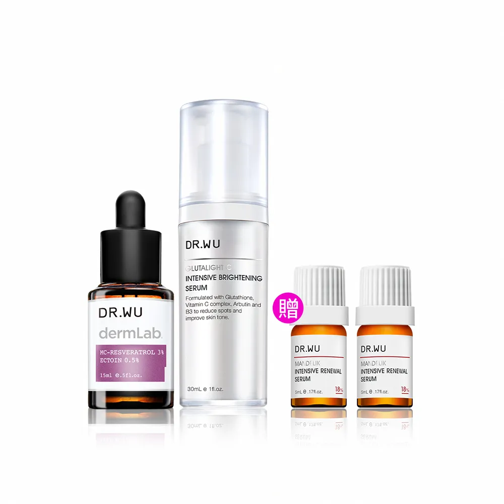 【DR.WU 達爾膚】早C晚白抗暗沉雙效組(超微C美白精華液30ML+3%白藜蘆醇精華15ML)