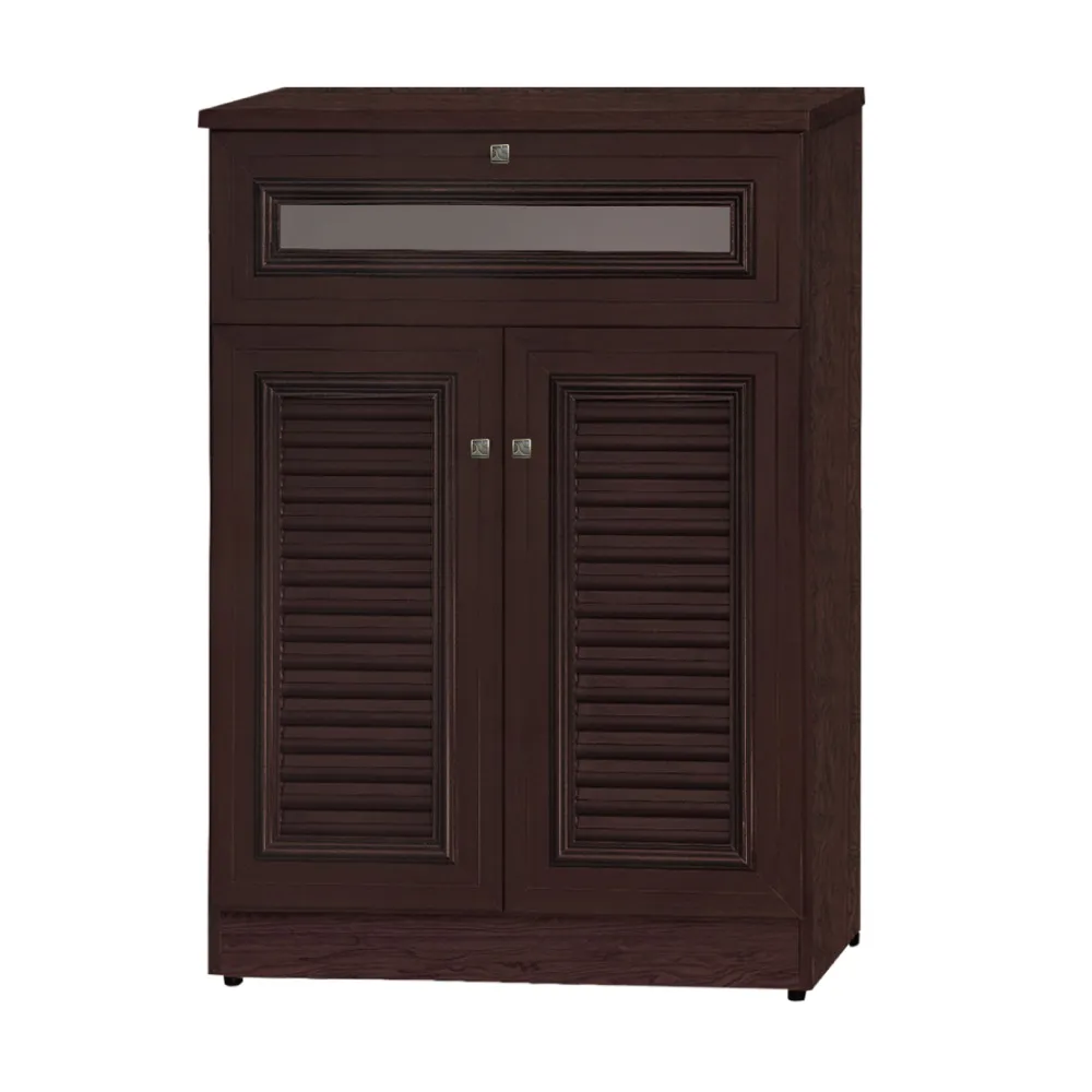 【文創集】南亞塑鋼  斯里2.4尺雙開門單抽百葉系列鞋櫃(搭配美式鄉村古銅色方形把手)