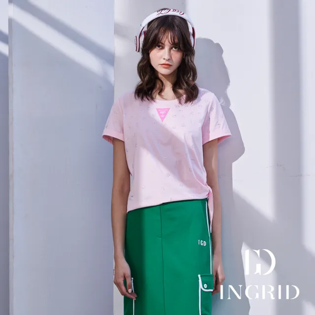 【IGD 英格麗】實體同步款-IGD貼鑽字母綁結上衣-粉紅色