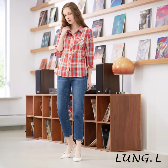 【LUNG.L 林佳樺】LQ03E 藍色二側燙鑽棉質九分牛仔褲