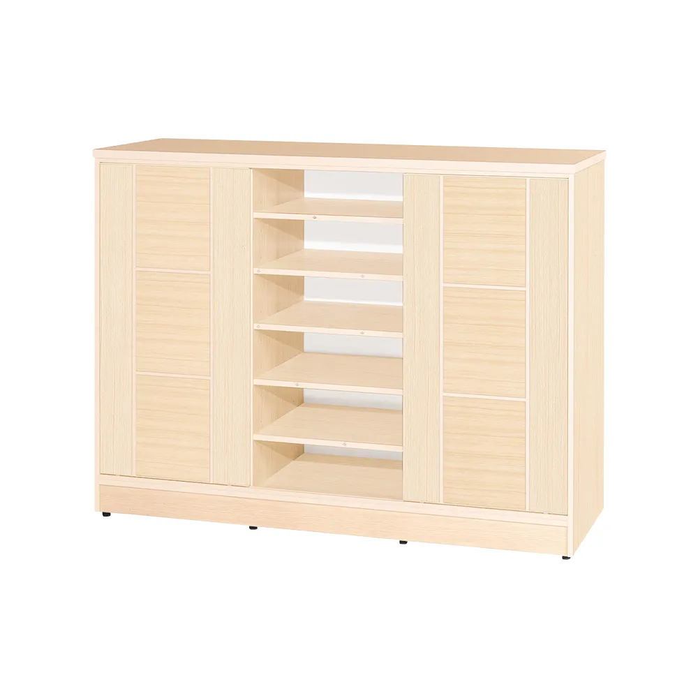 【南亞塑鋼】MIT台灣製 | 4.6尺方塊直飾條二推/拉門中開放防水塑鋼鞋櫃(白橡色)