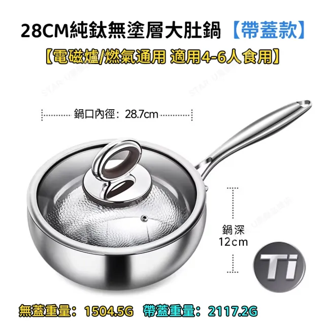 【星優】28cm帶蓋大肚鍋 鐵鍋 不粘鍋 小炒鍋 錘紋不粘鐵鍋 單柄鍋（0塗層·鈦不粘鍋 超耐磨 荷葉仿生）