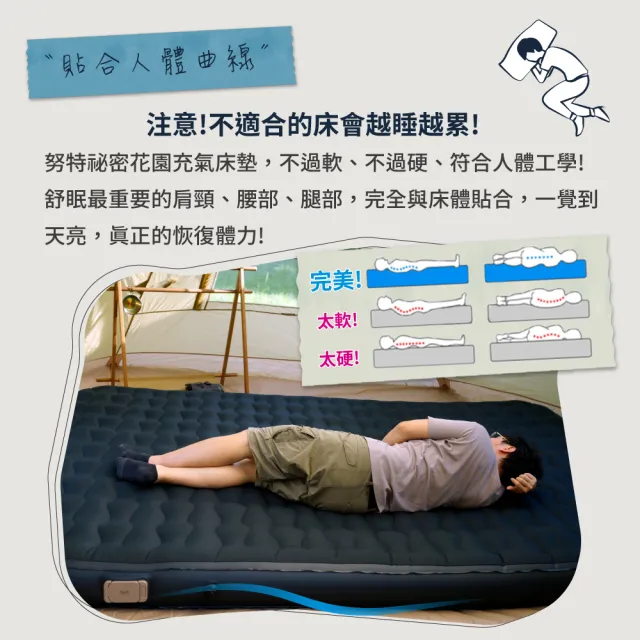 【NUIT 努特】祕密花園 波浪型獨立筒電動充氣床 L 露營充氣床墊 電動充氣床墊 內建電動幫浦 (NTB167N)