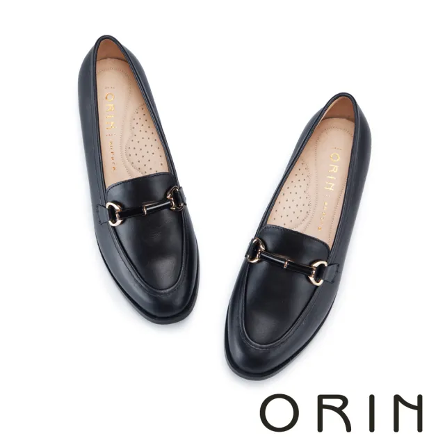 【ORIN】馬銜釦牛皮樂福平底鞋 黑色