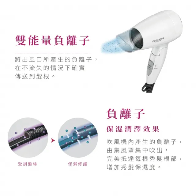 【TESCOM】官方直營 輕量型負離子吹風機 TID192TW