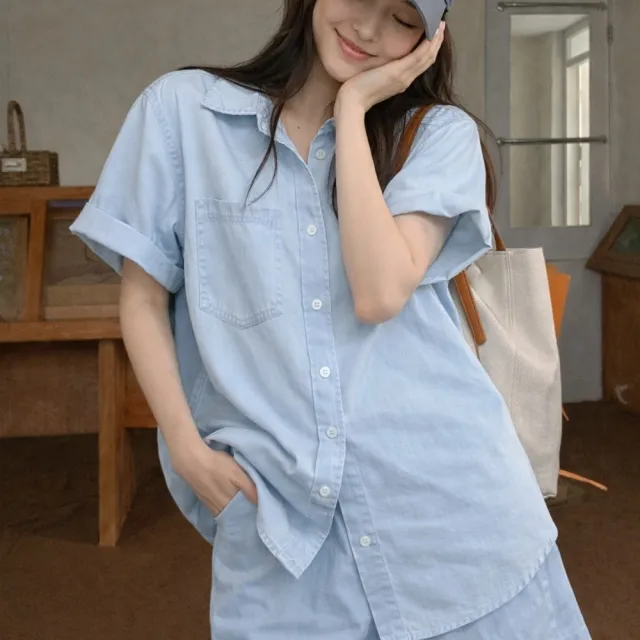 【AS 梨卡】女裝 套裝 冰絲不悶熱 短袖襯衫 冰絲短褲 韓版套裝 夏季套裝 涼爽上衣 HZ120