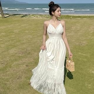 【SeasonsBikini 】美背蕾絲拼接蛋糕大裙襬連身長洋裝-249